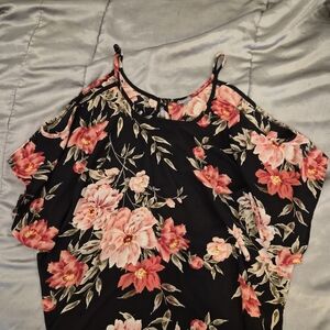 Charlotte Russe Black Floral Cold-Shoulder Camisole